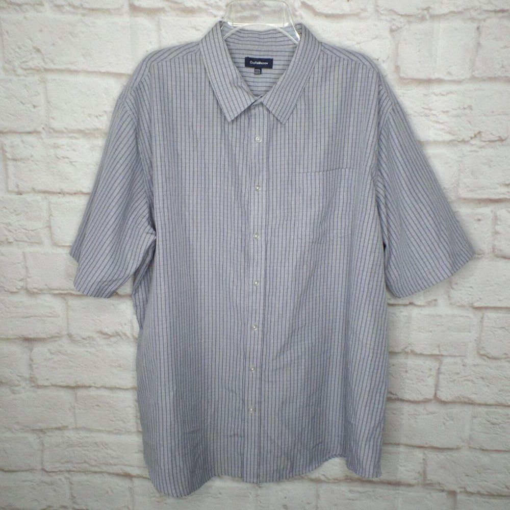 Croft & Barrow Men’s Short Sleeve Button Up Shirt XXL 2XL Purple Stripes Pocket